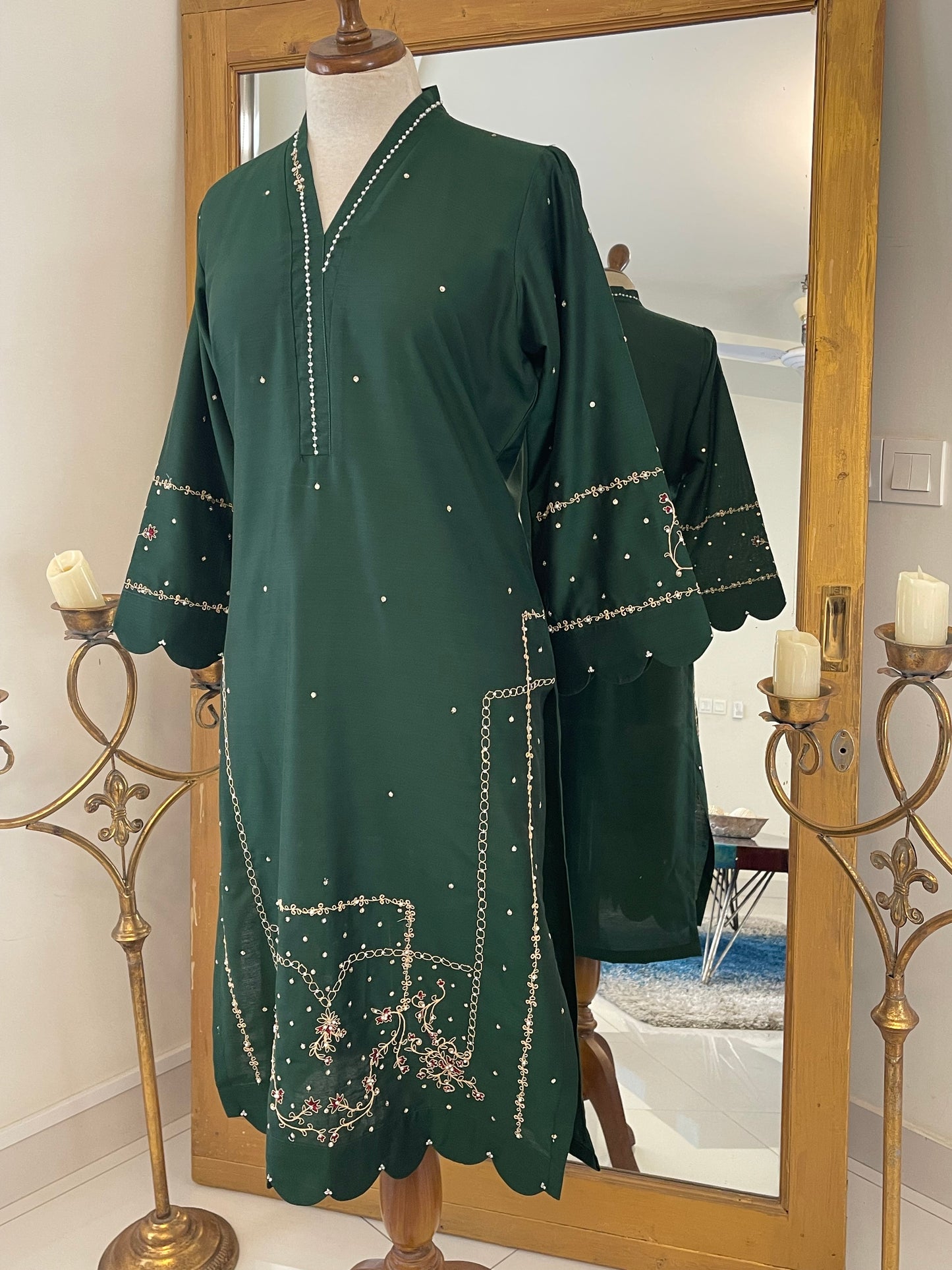 Teal green with Marron dupatta