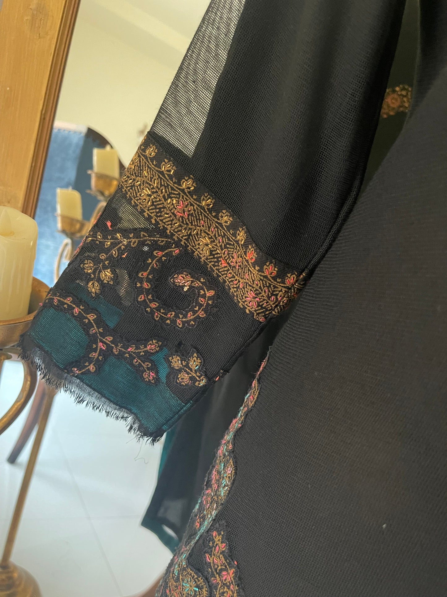 Black Block Print with Kashmiri thread embroidery