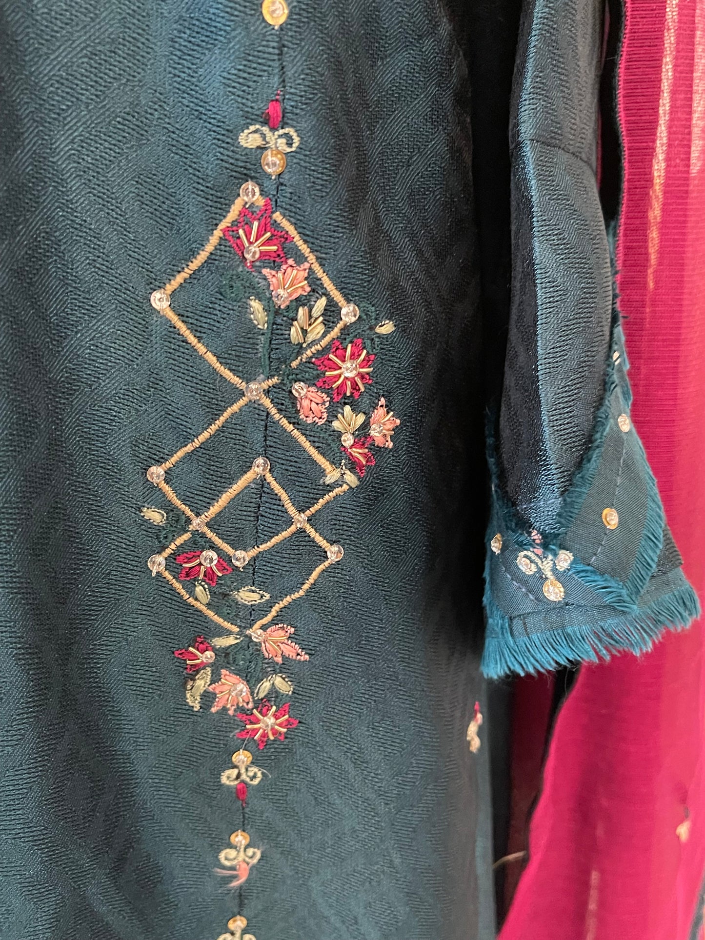 Teal Self Sheesha silk