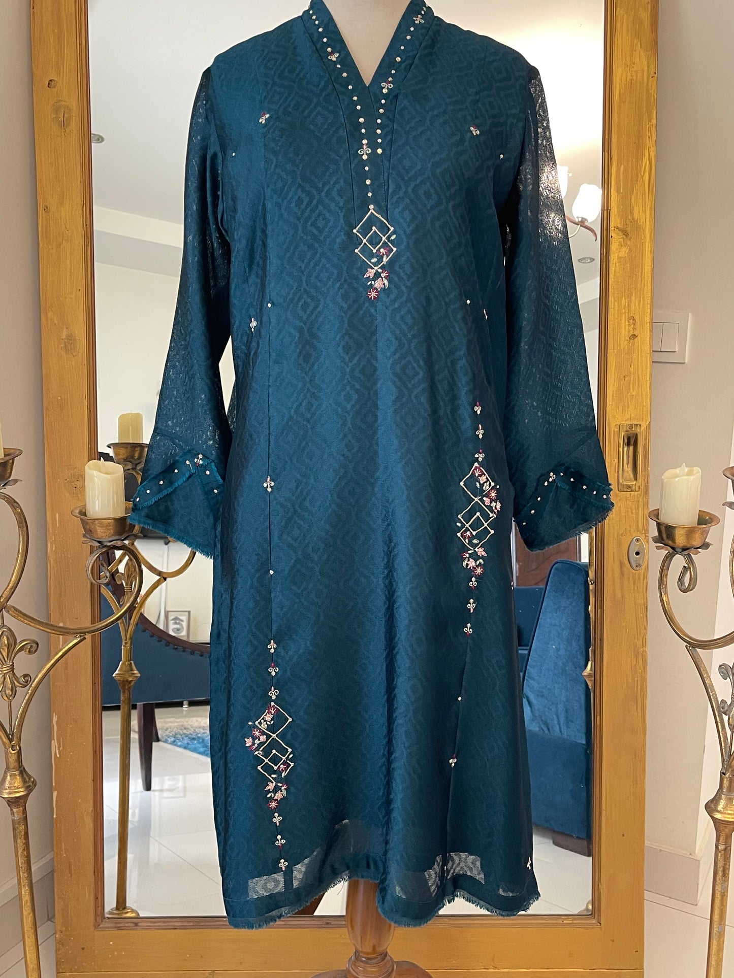 Teal Self Sheesha silk