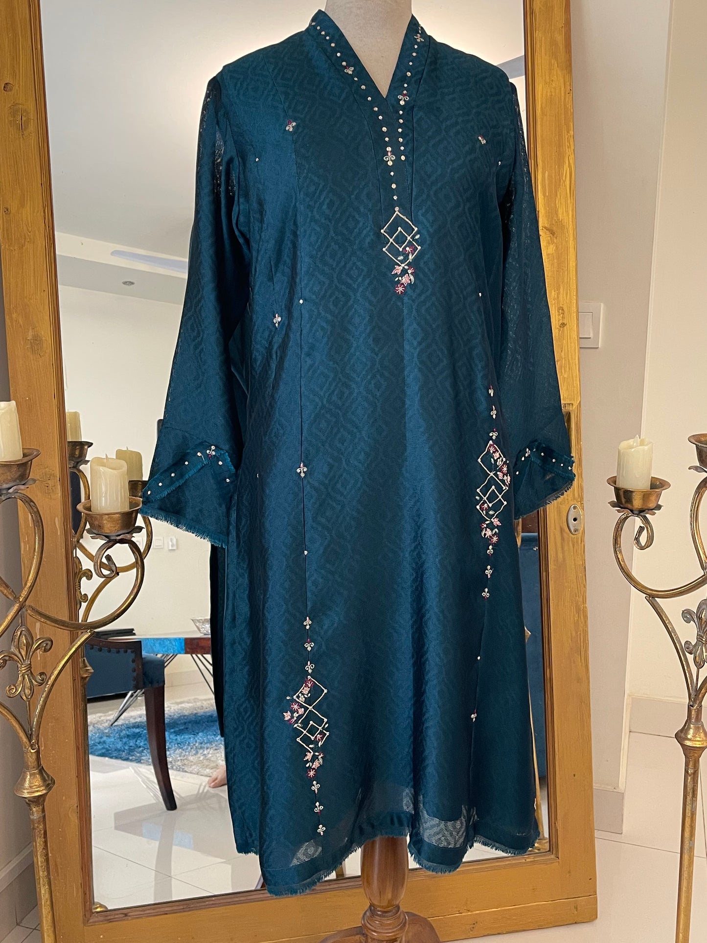 Teal Self Sheesha silk