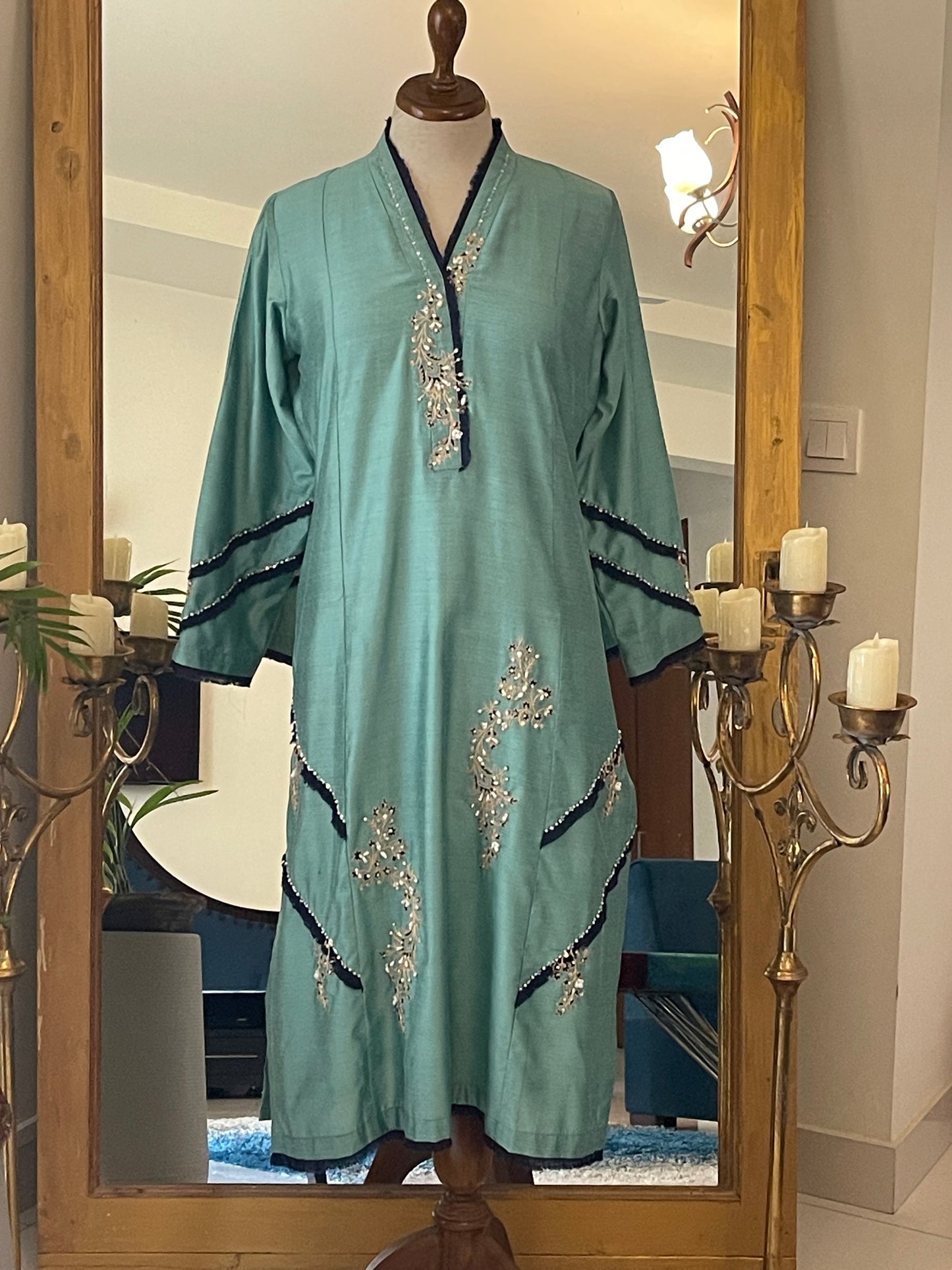 Ferozi blue with Dark blue dupatta