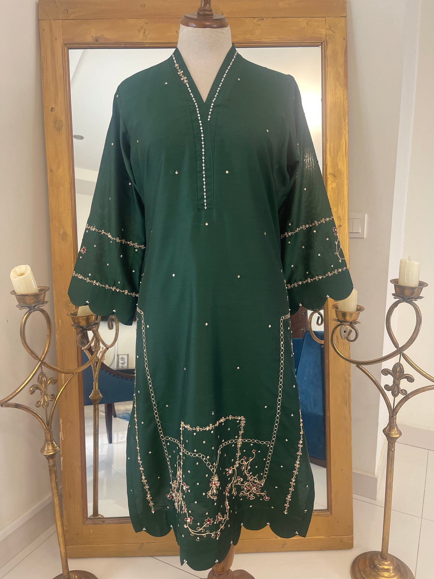 Teal green with Marron dupatta