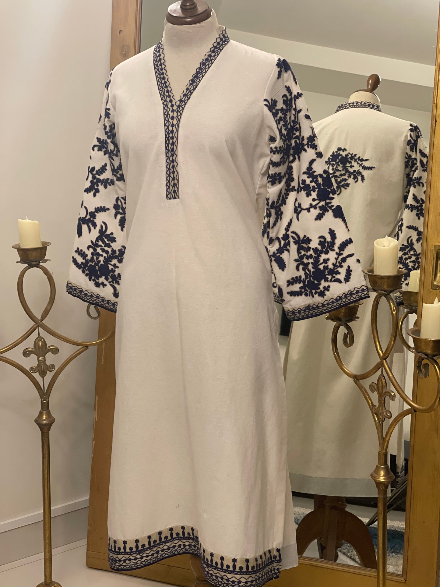 Beige Self Karandi with Floral Sleeves