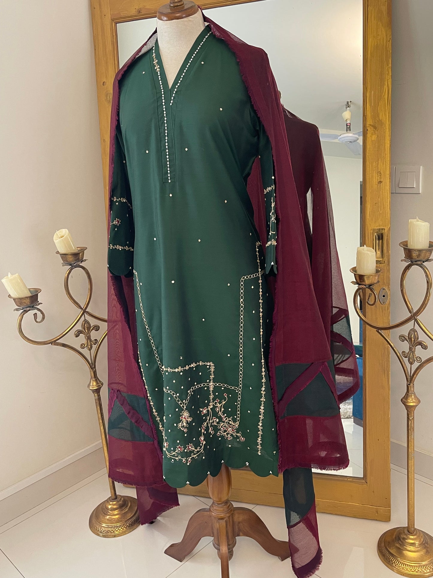 Teal green with Marron dupatta