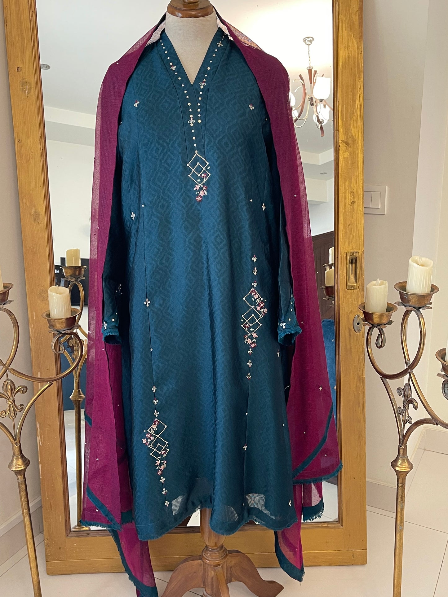 Teal Self Sheesha silk