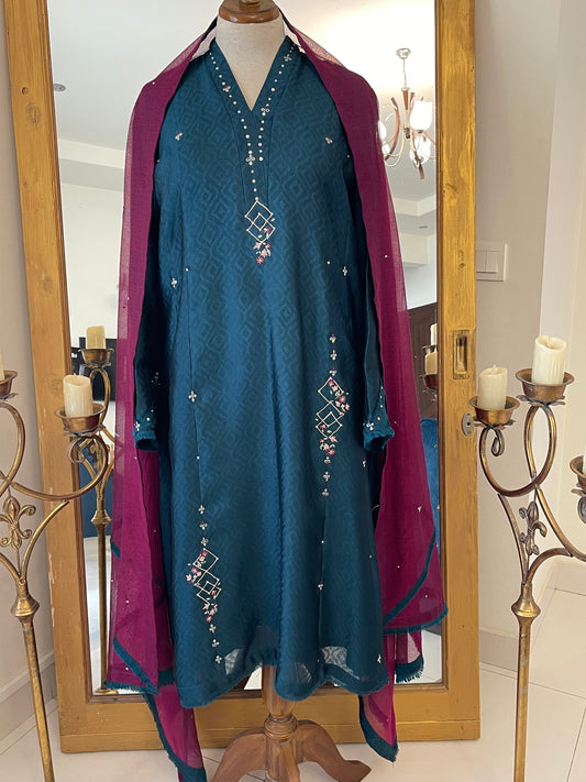 Teal Self Sheesha silk