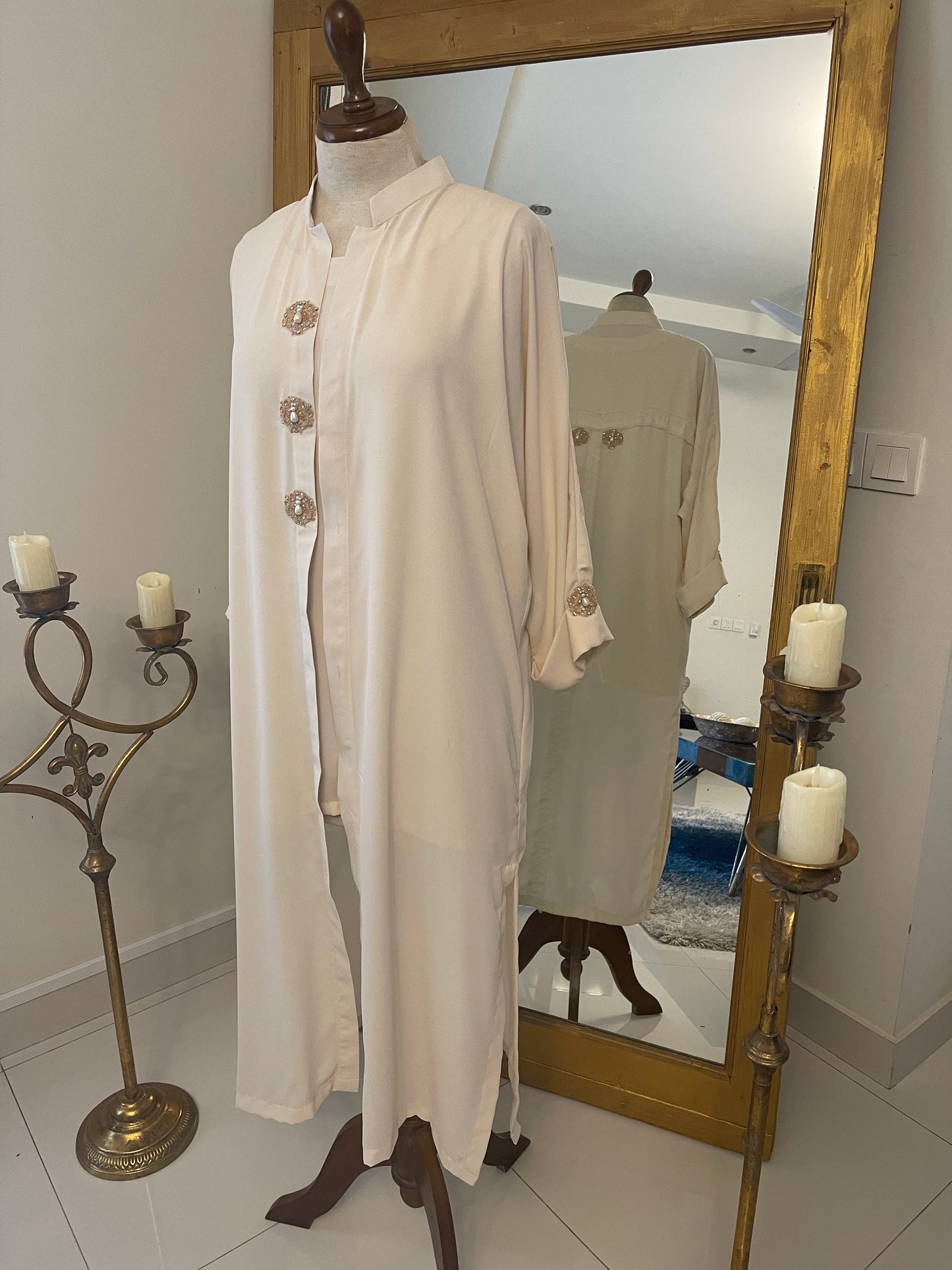 Ivory long Jacket with inner and Culottes