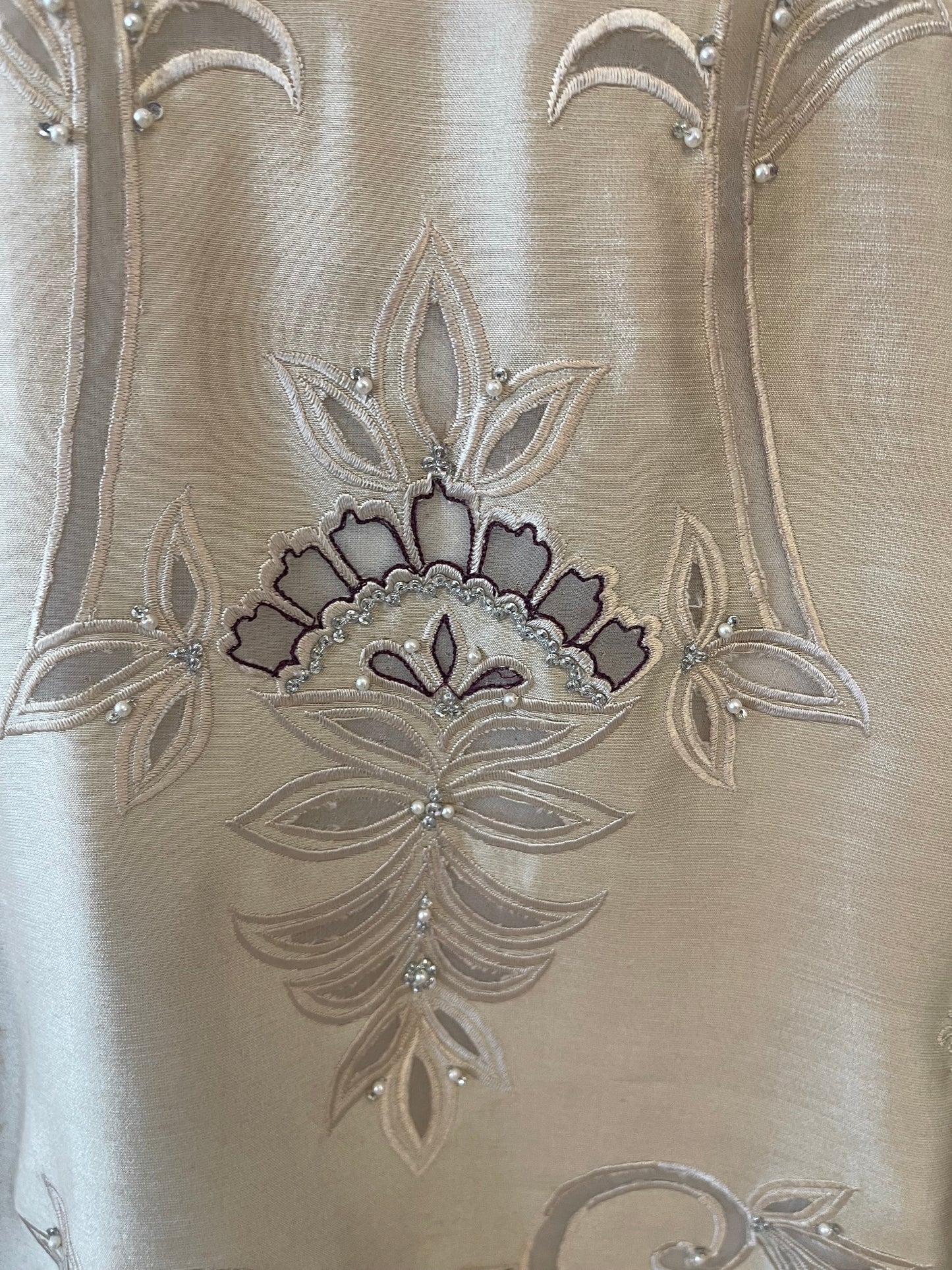 HK63 Beige sheesha silk with cutwork