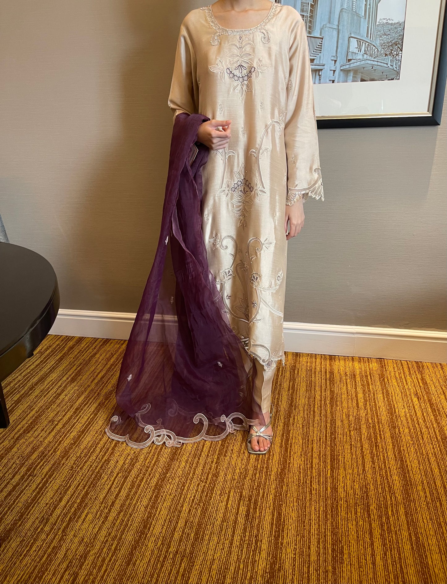 HK 76 Beige with Purple Organza