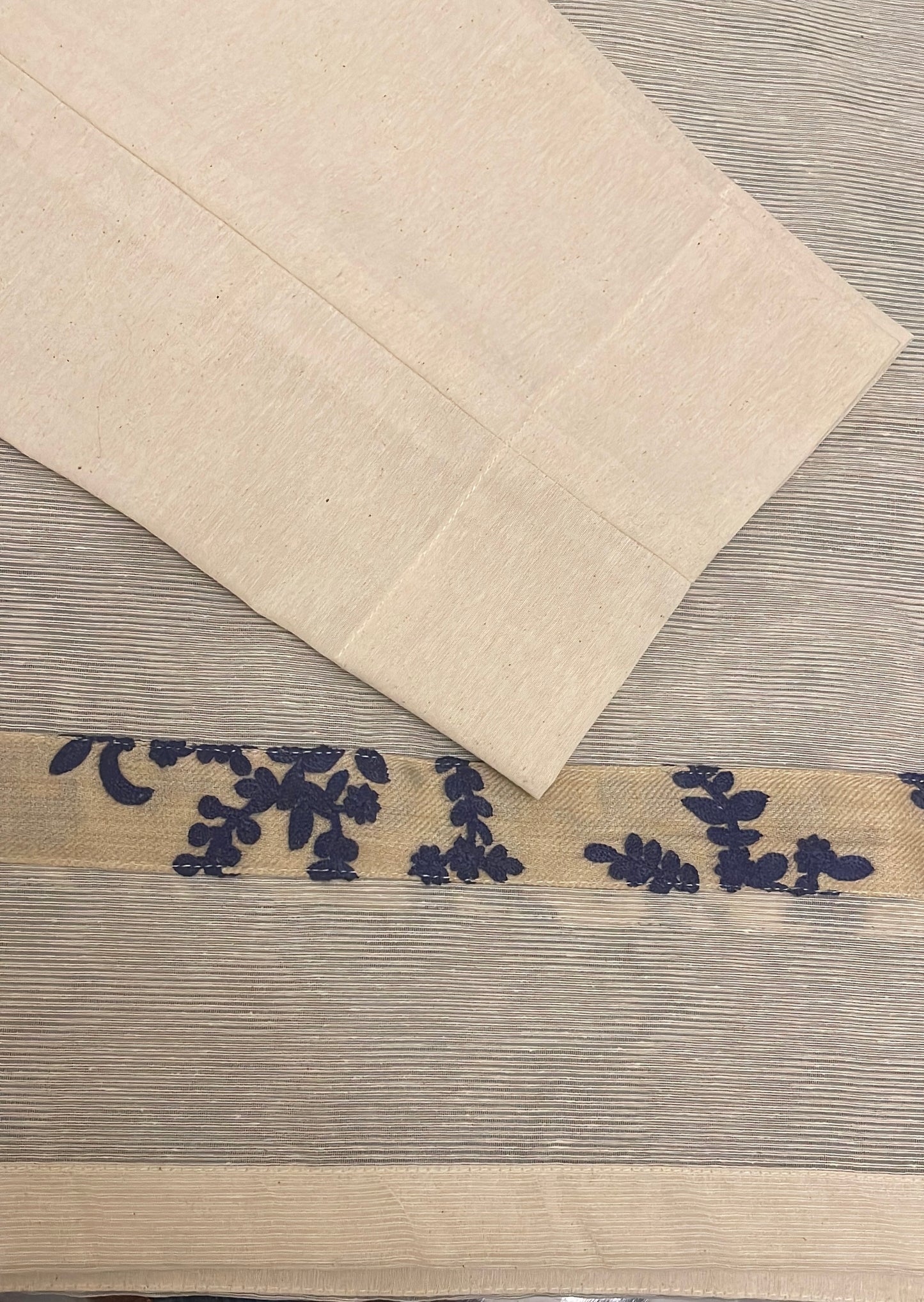 Beige Self Karandi with Floral Sleeves