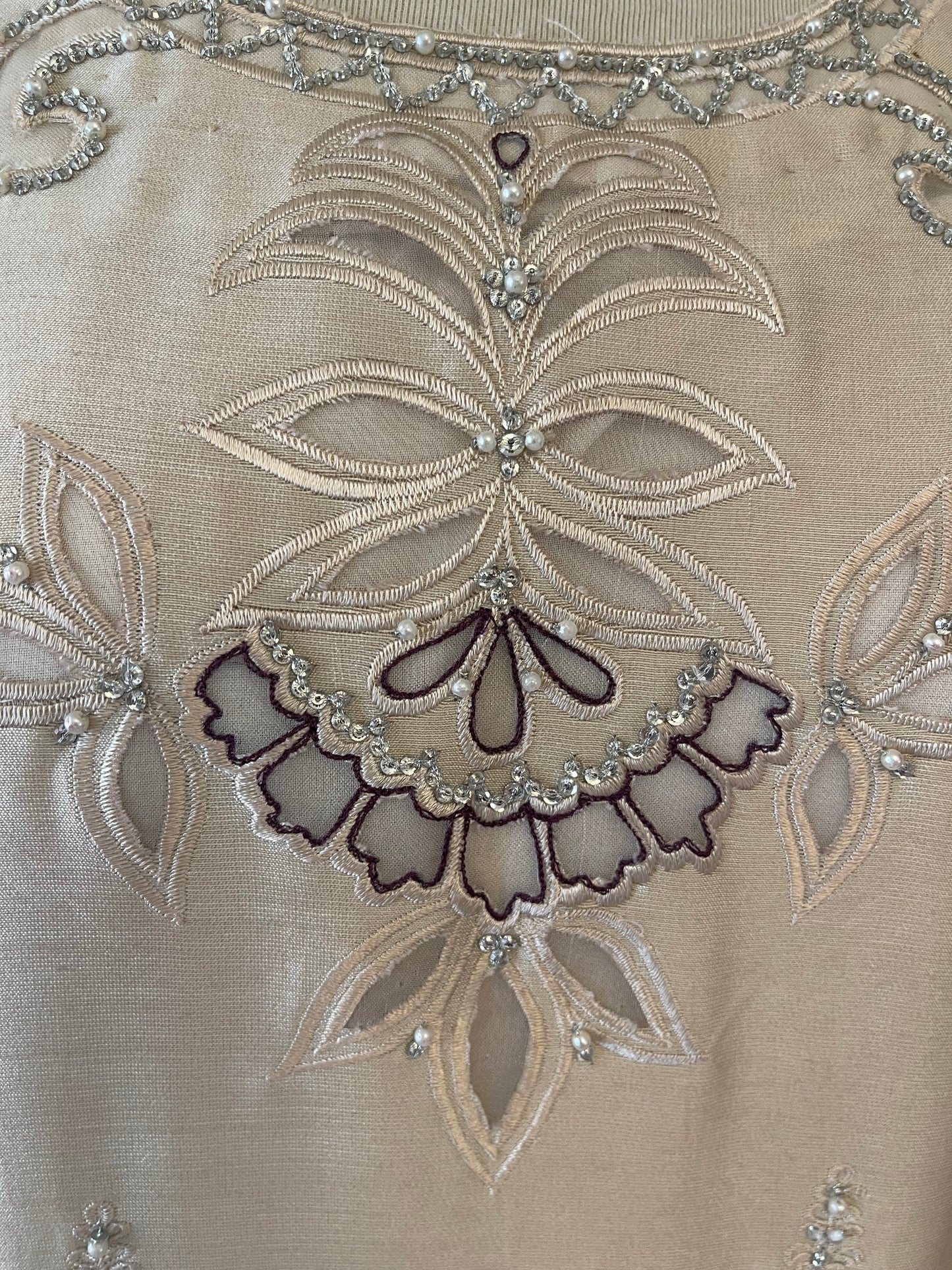 HK63 Beige sheesha silk with cutwork