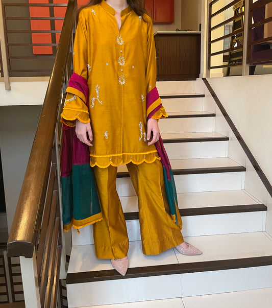 HK 67 Mustard with Cotton net dupatta