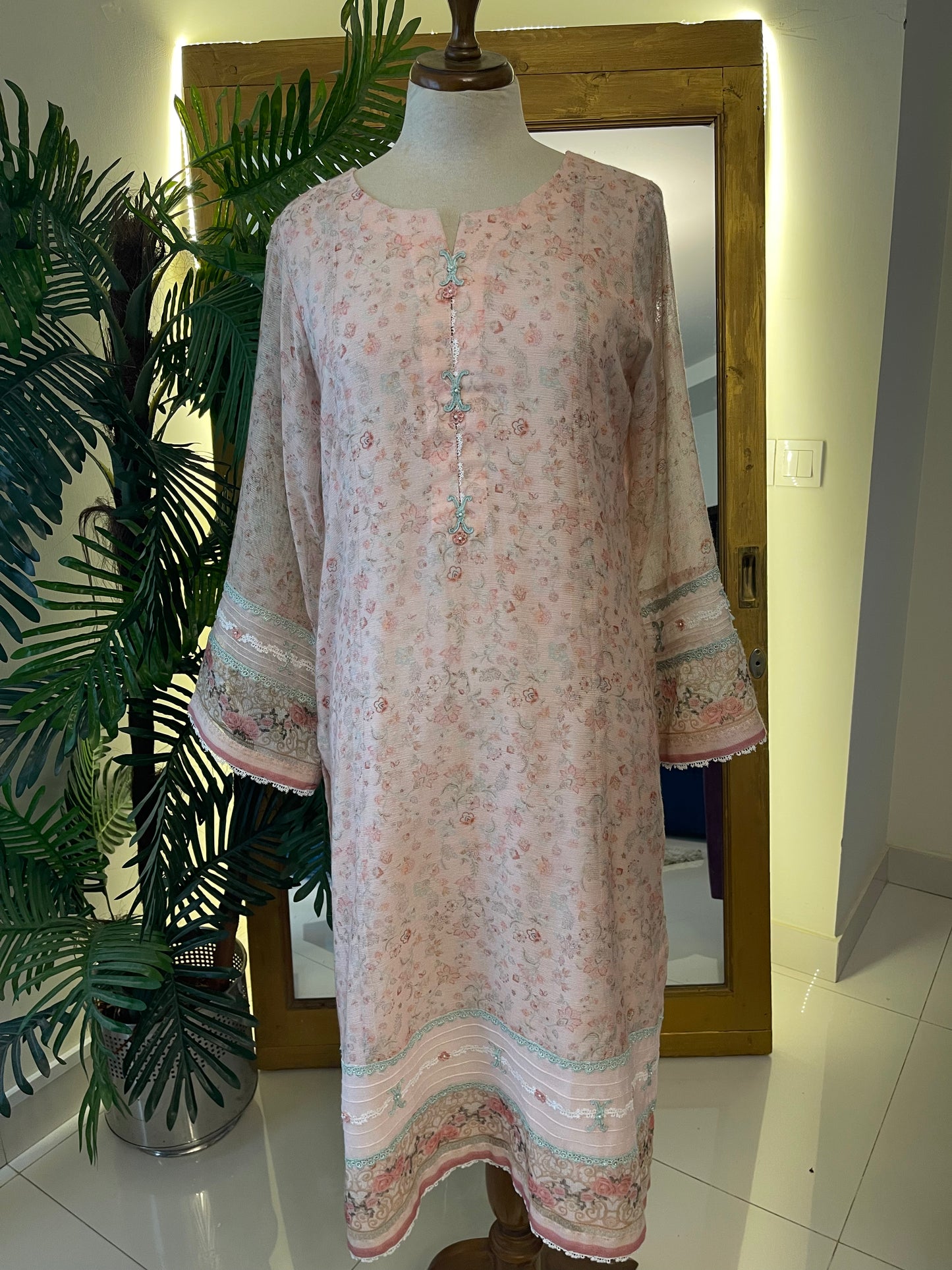 HK54# Powder Pink Printed Dress