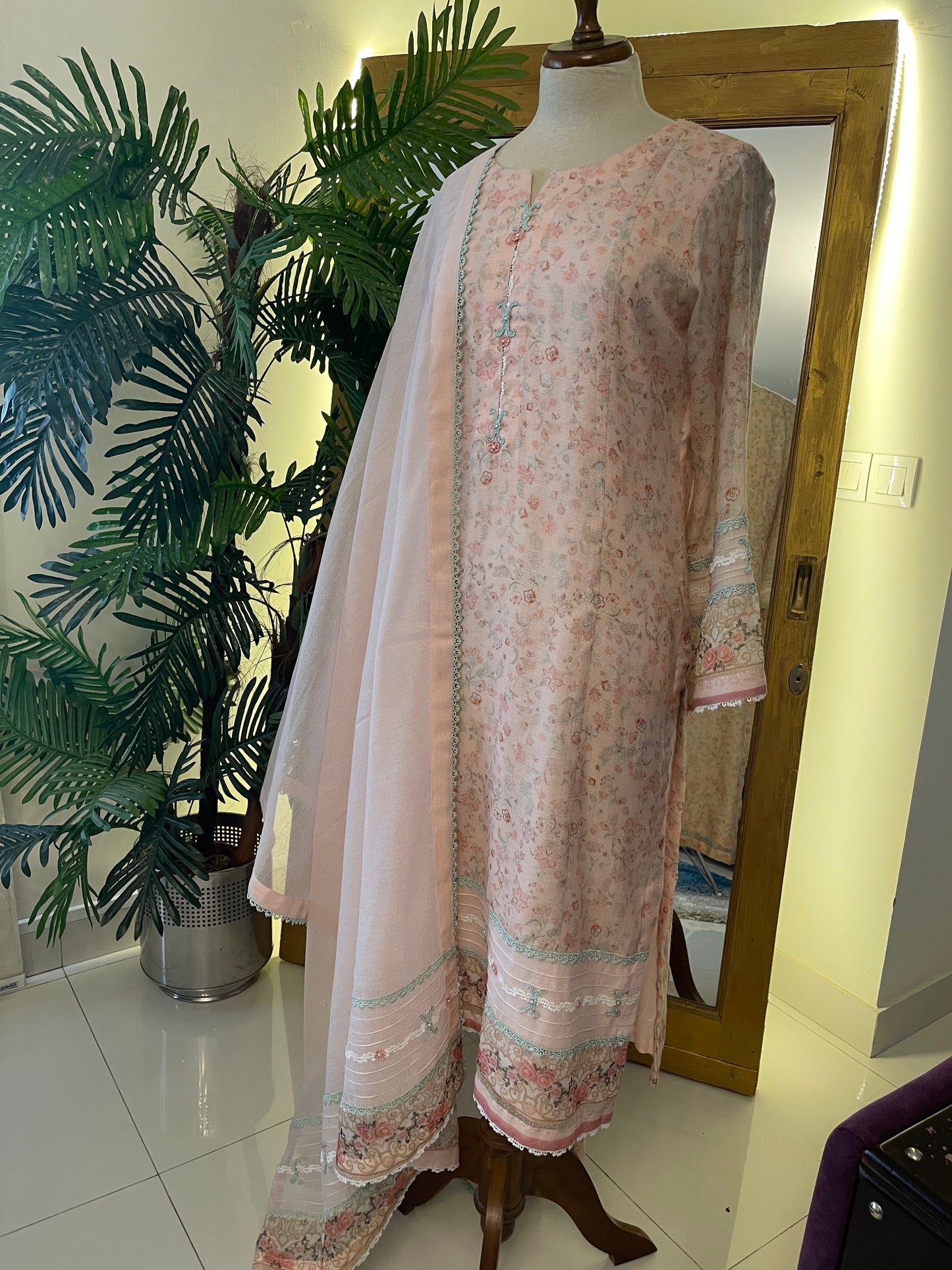 HK54# Powder Pink Printed Dress