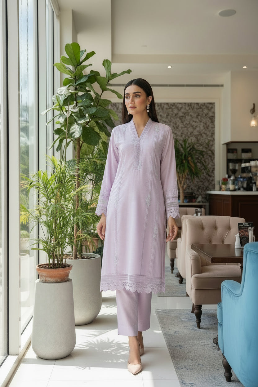 Lilac Cotton Katan shirt with silk pants