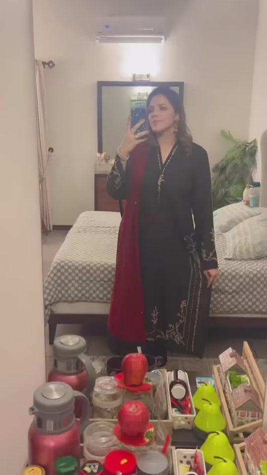 Thread Embroidery with Hand Work on Daman