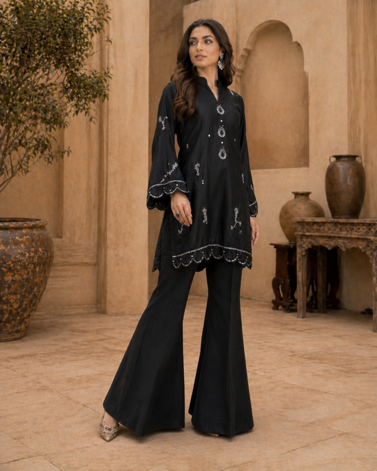 HK 67 Black  with Cotton net dupatta