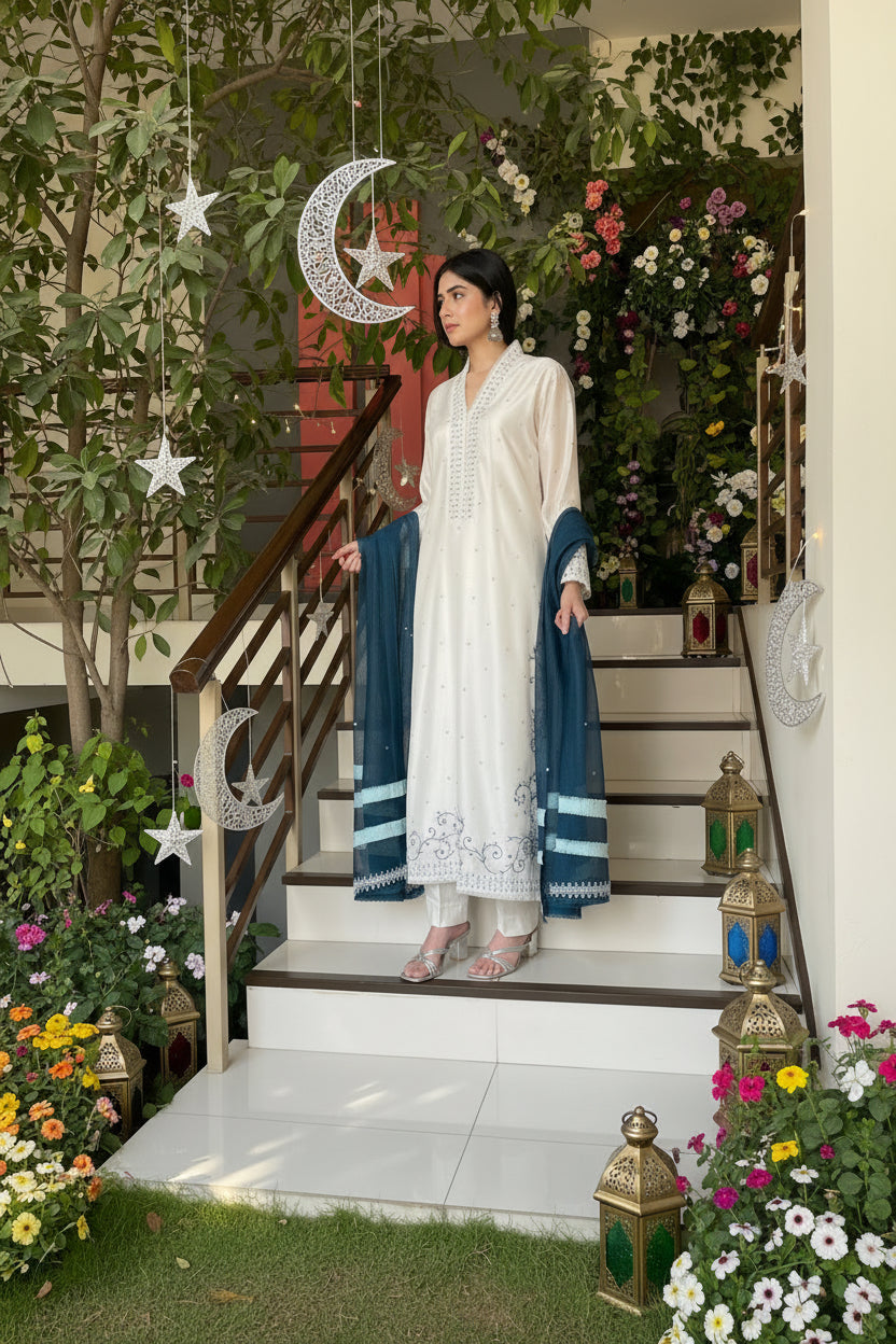 HK 107 Offwhite with teal blue