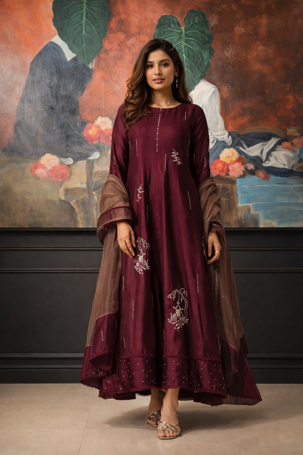 HK 168 Wine Marron with Taupe Brown