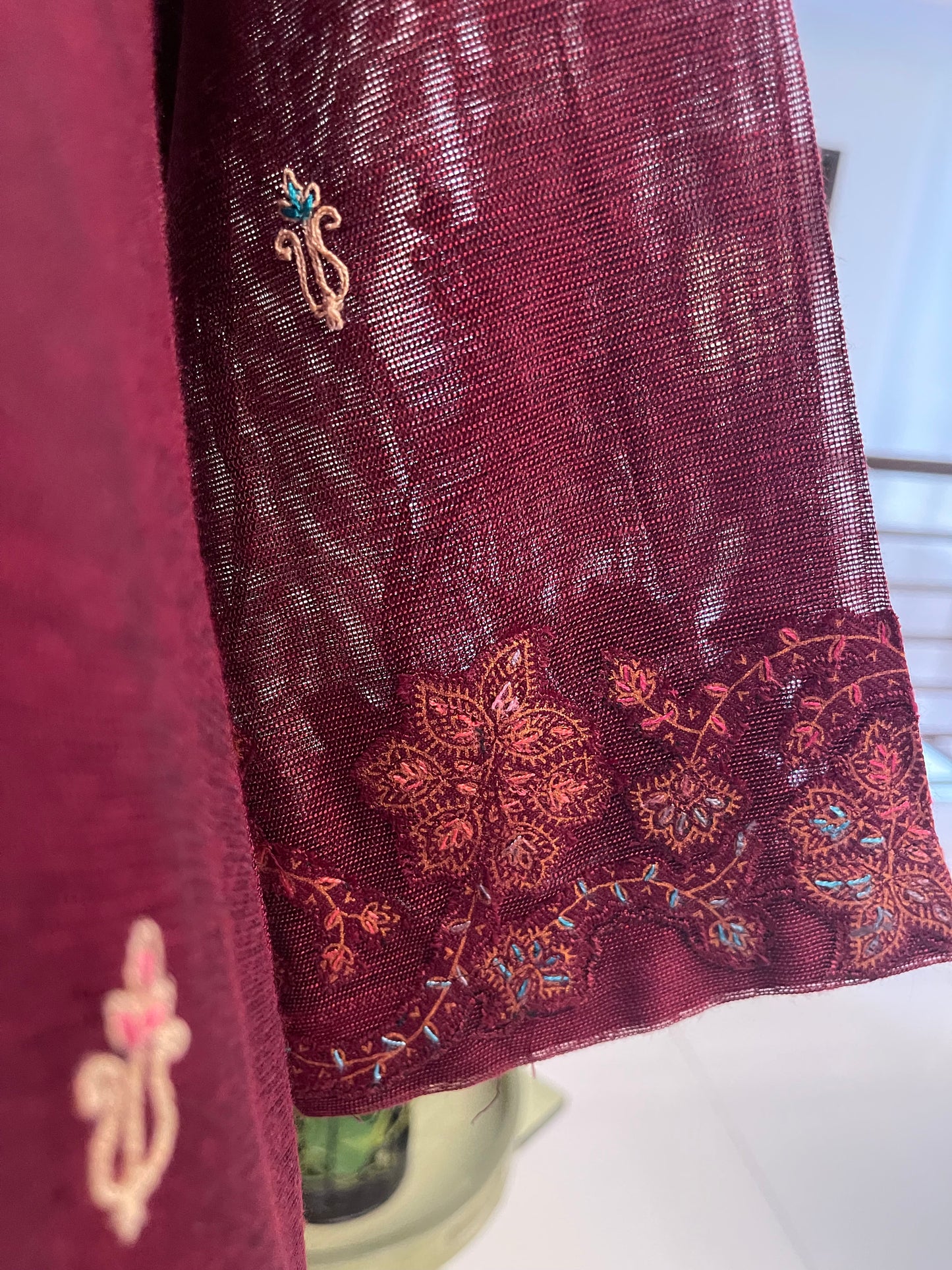 HK 90 Burgundy Kashmiri work with block print