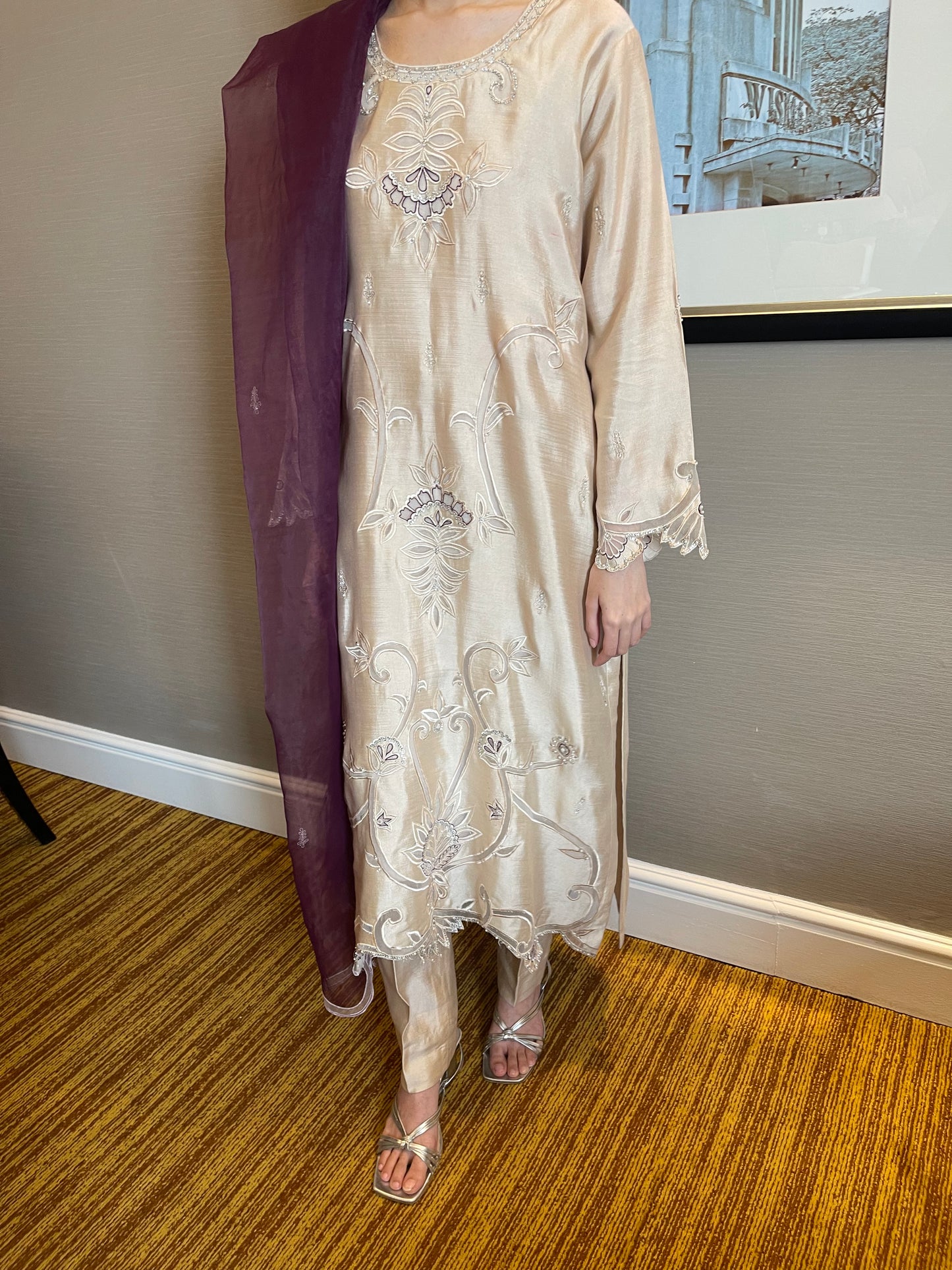 HK 76 Beige with Purple Organza