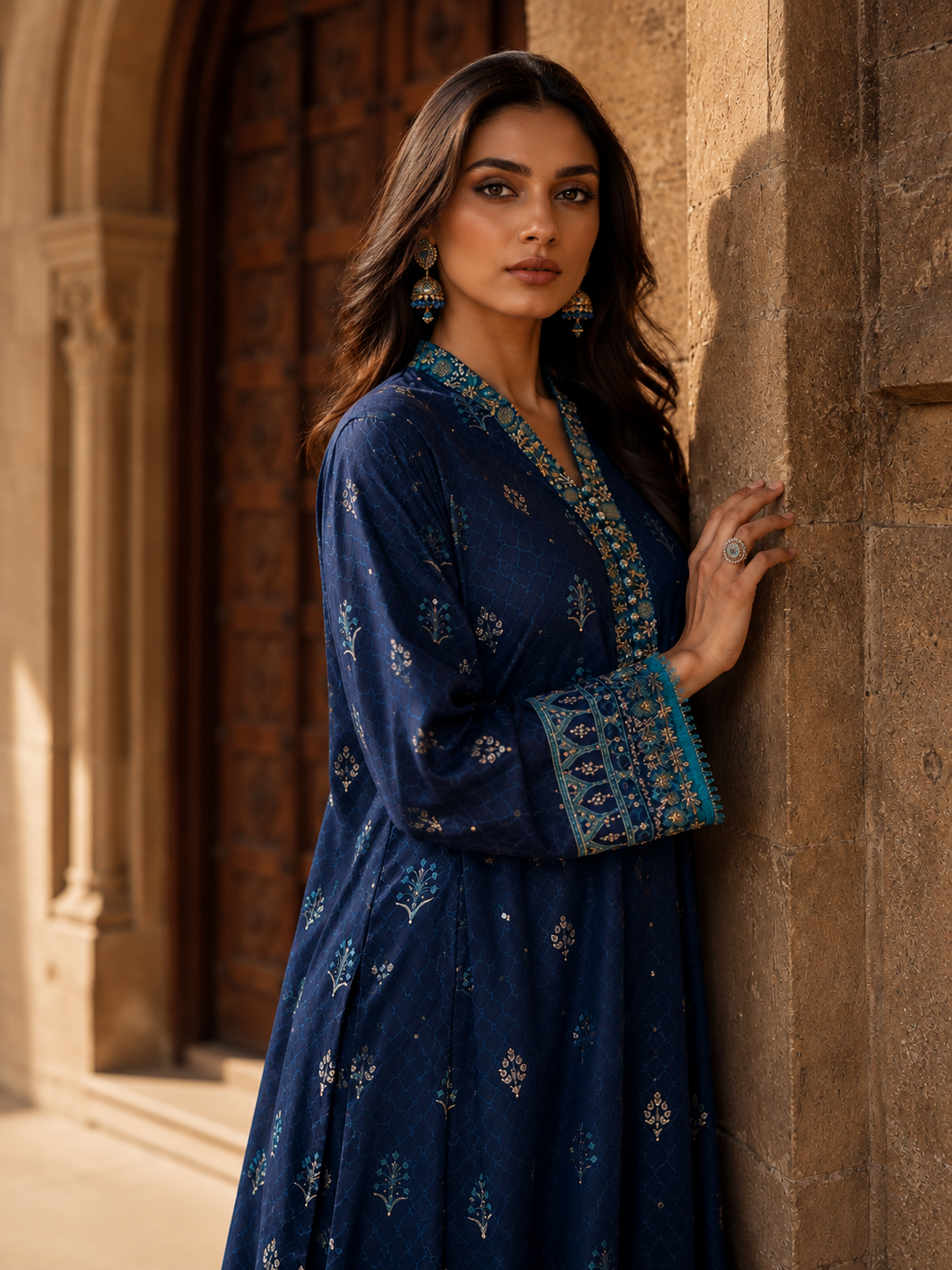 HK 154 Printed Blue Korean Silk