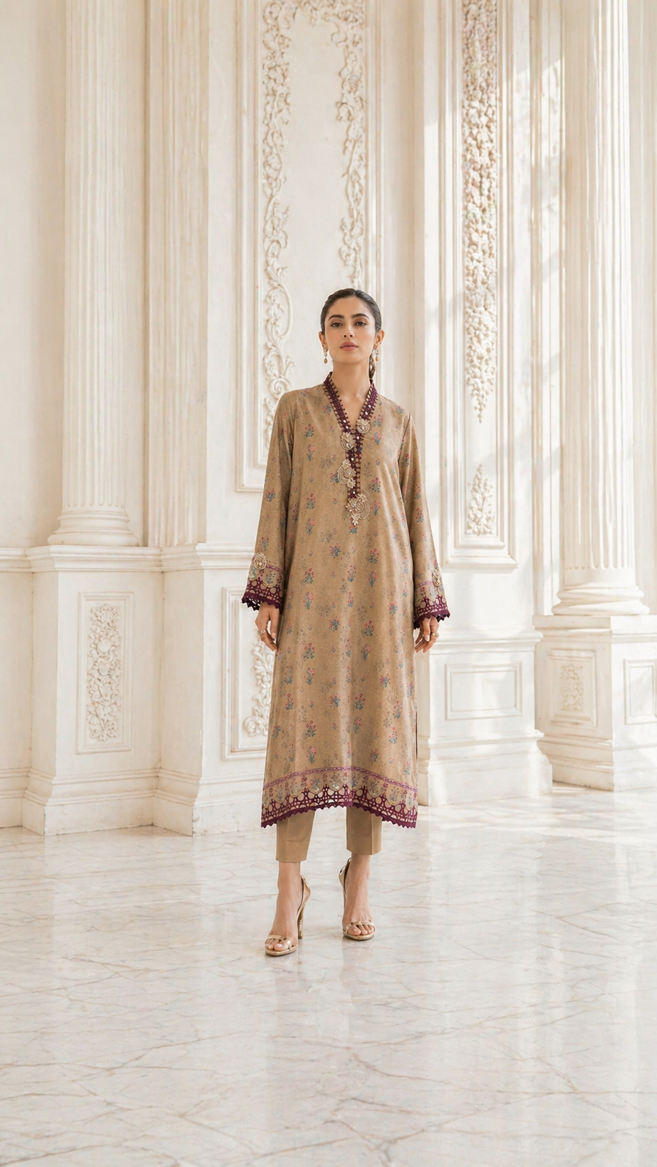 HK 141 Beige Taupe Printed