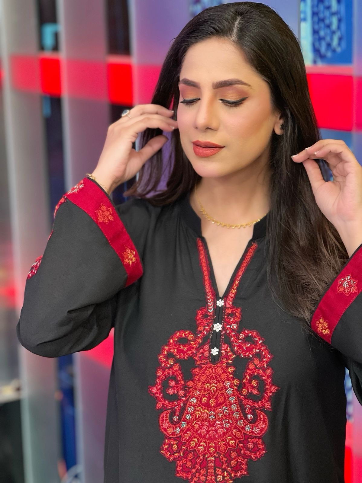 Black with Kashmiri thread Embroidery Motifs