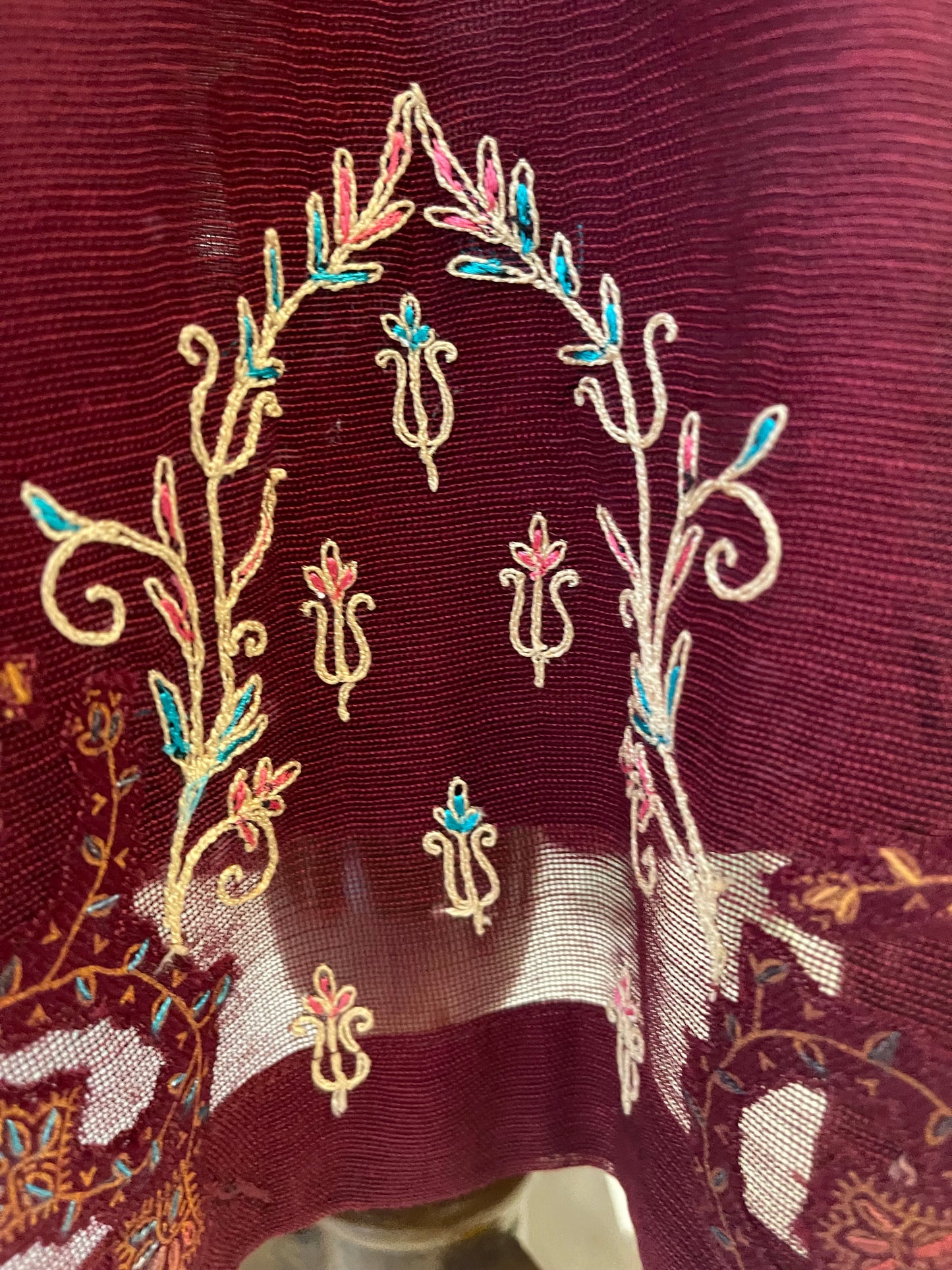 HK 90 Burgundy Kashmiri work with block print