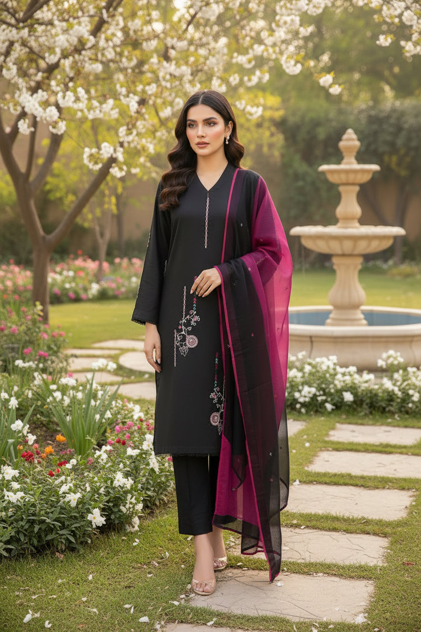 HK 110 Black magenta Purple Dupatta