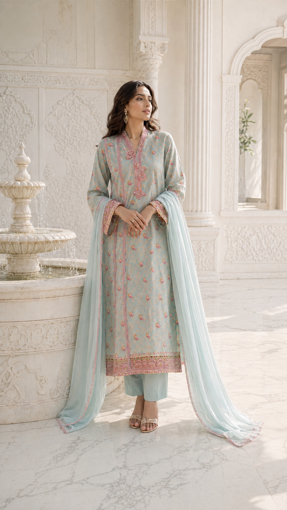 HK 140 Soft Aqua blue Printed