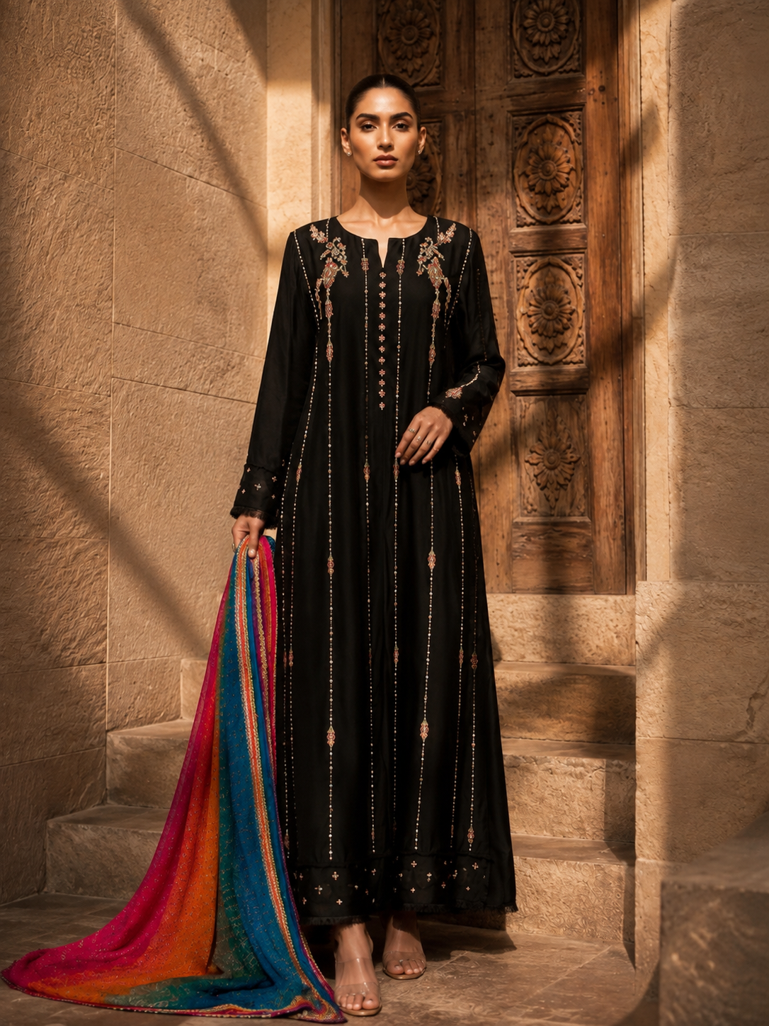 HK 163 Black Sheesha Silk with Chunri