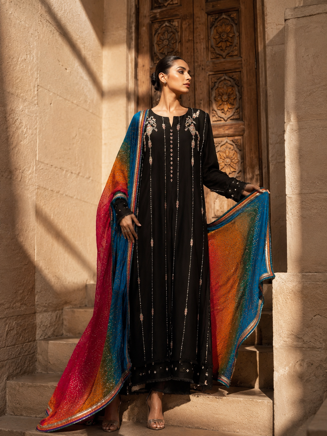 HK 163 Black Sheesha Silk with Chunri