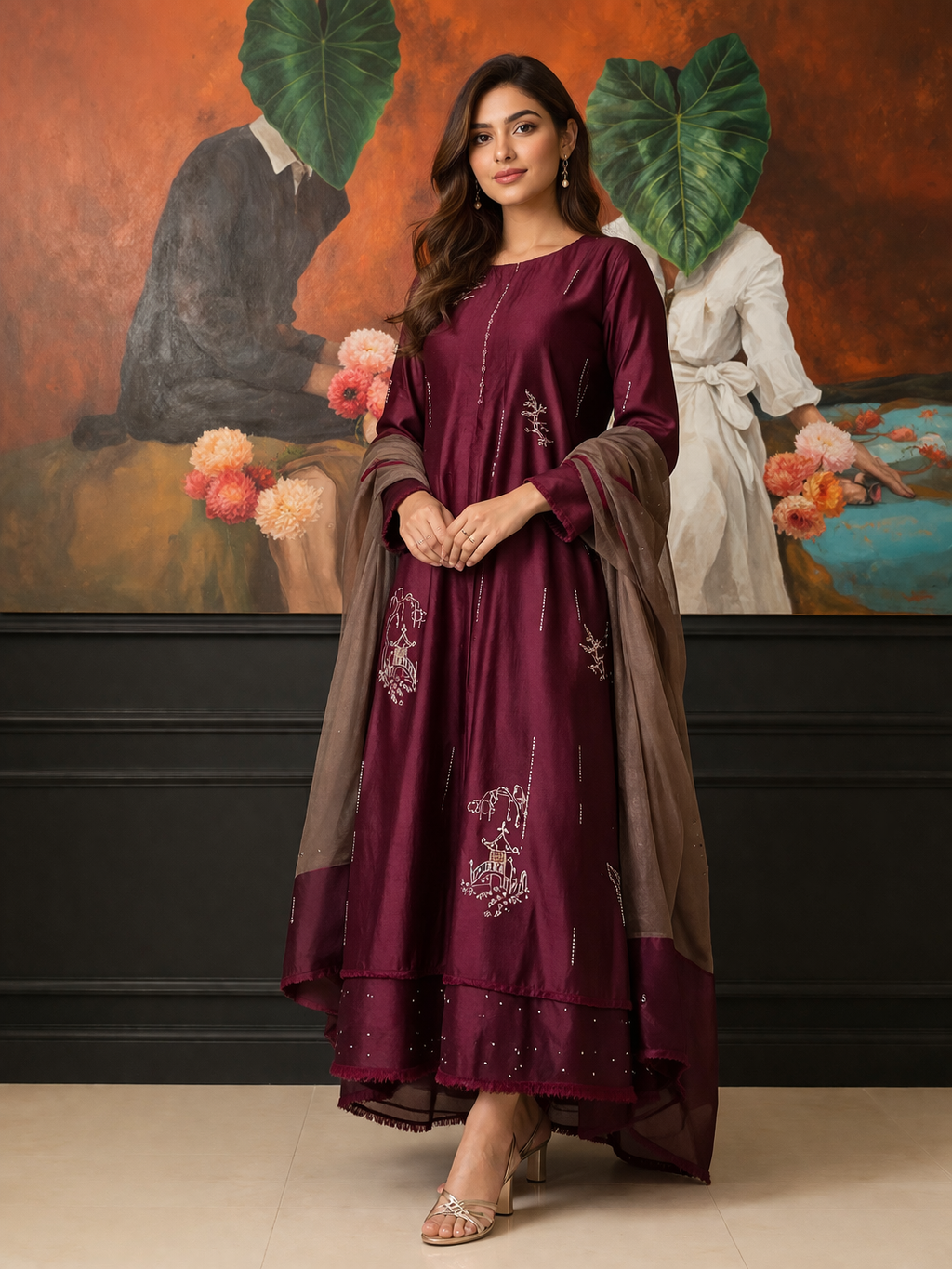 HK 168 Wine Marron with Taupe Brown