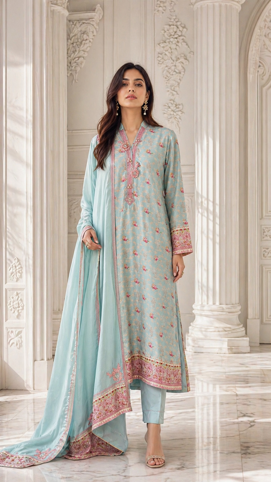 HK 140 Soft Aqua blue Printed