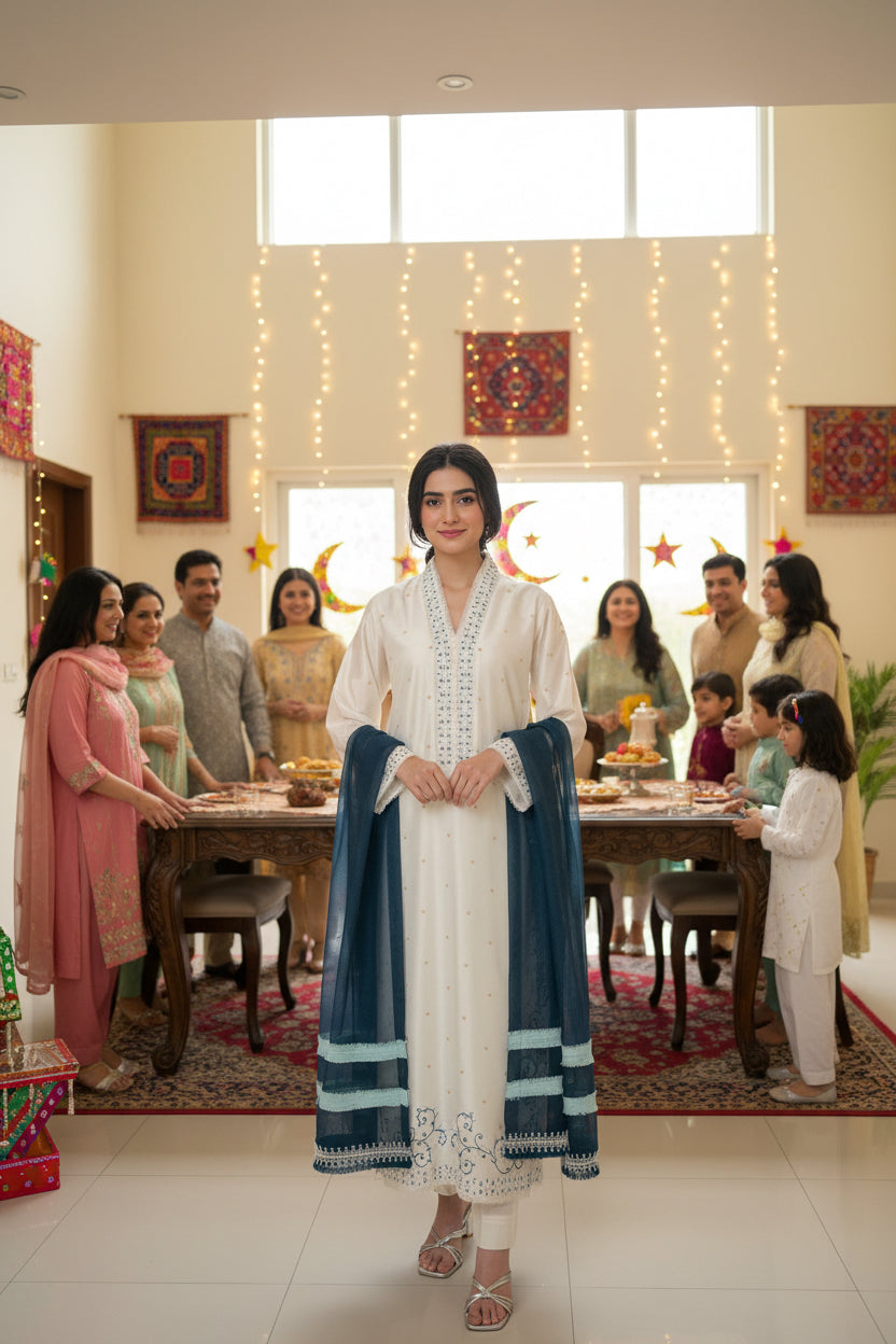 HK 107 Offwhite with teal blue