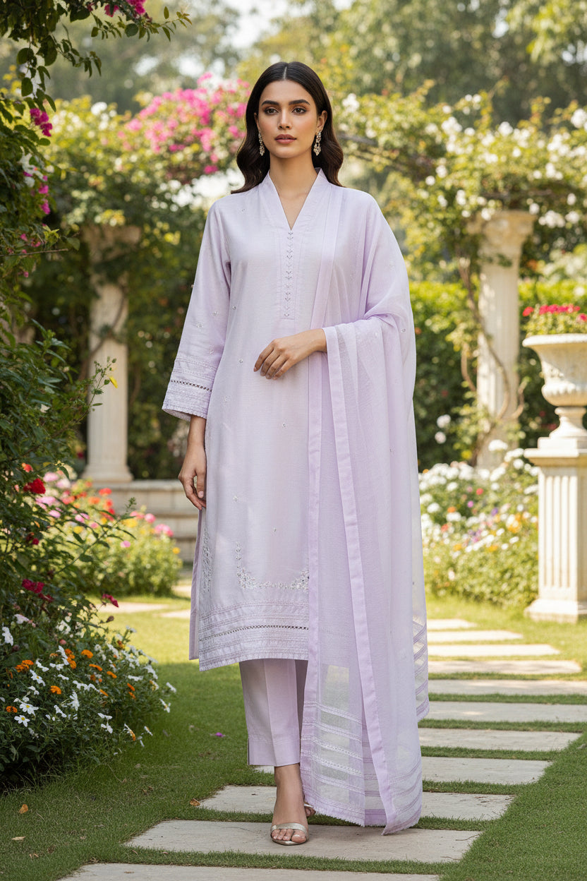 HK 111 lilac with cotton net dupatta
