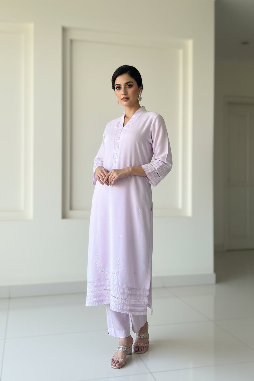 HK 111 lilac with cotton net dupatta