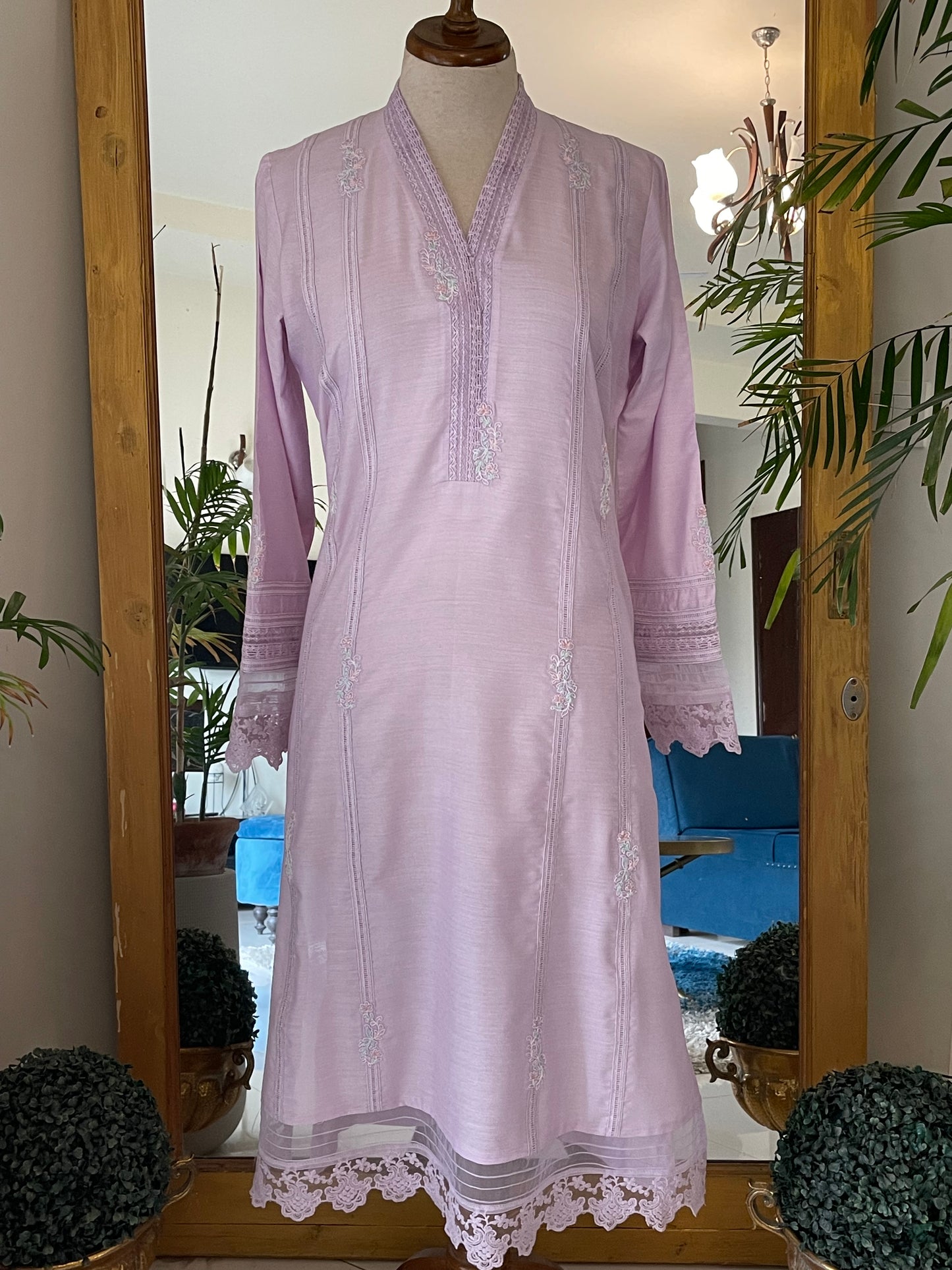 Lilac Cotton Katan shirt with silk pants